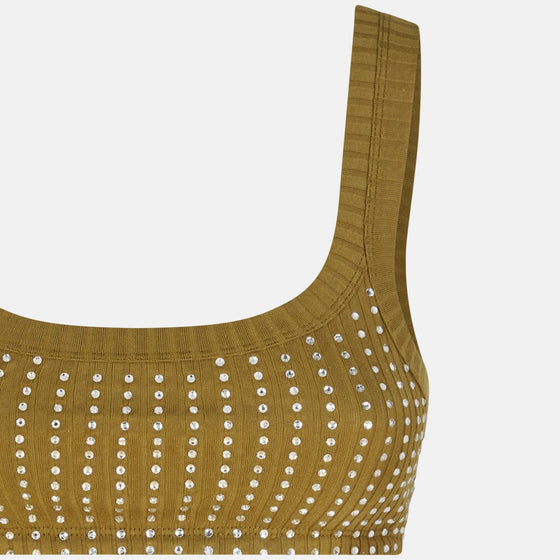 The Attico Military green top with rhinestones