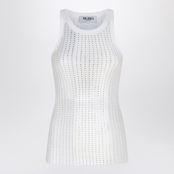 The Attico White tank top with rhinestones
