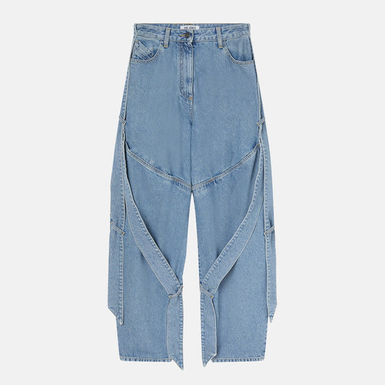 The Attico Wide light blue jeans with ribbons