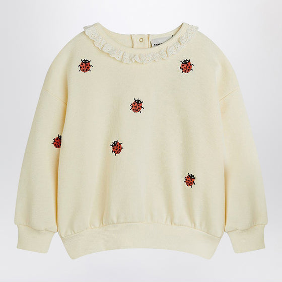Mini Rodini Ivory sweatshirt with embroidered ladybugs