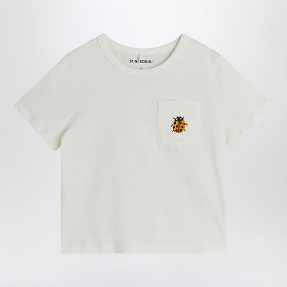 Mini Rodini white T-shirt with ladybug embroidery