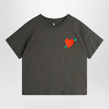  Mini Rodini faded black t-shirt with heart embroidery and arrow