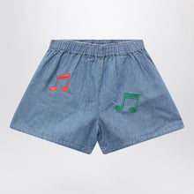  Mini Rodini Light blue denim shorts with musical notes
