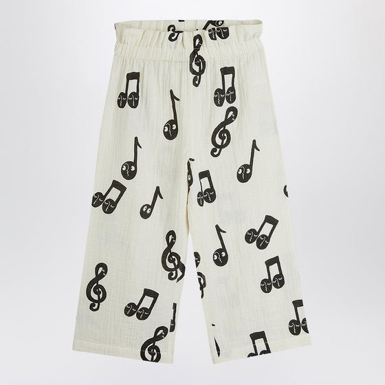 Mini Rodini Wide white trousers with musical notes