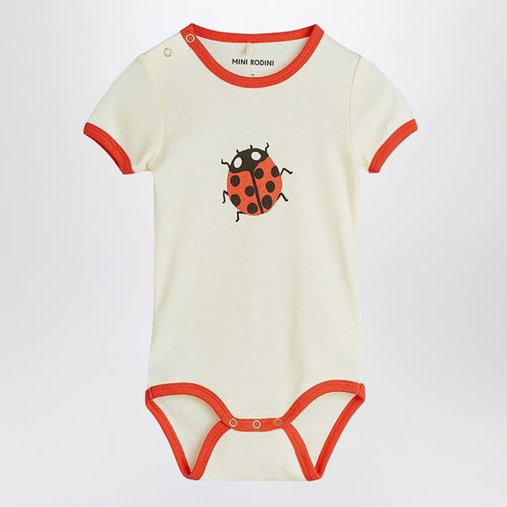 Mini Rodini Ivory/red bodysuit with ladybug