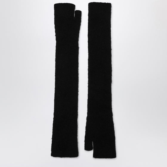 Roberto Collina Long black gloves in cashmere and silk blend