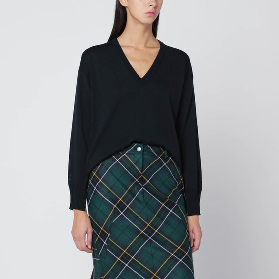 Roberto Collina Navy blue wool V-neck sweater