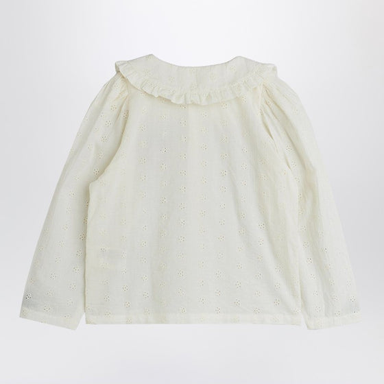 Mini Rodini White Schiffli blouse with embroidered strawberry
