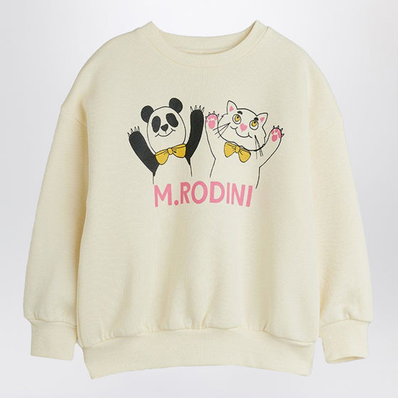Mini Rodini Ivory sweatshirt with panda and cat print