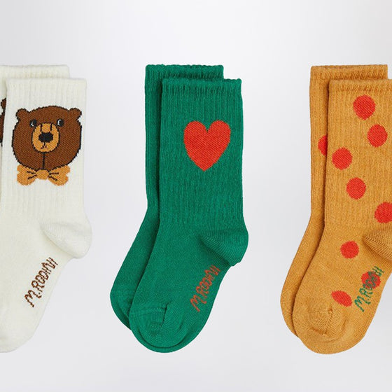 Mini Rodini Three socks with bear, heart and polka-dot patterns