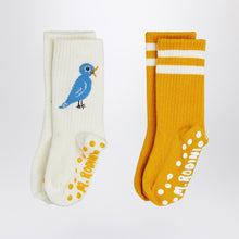  Mini Rodini Two pairs of anti-slip socks with bird motif