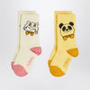 Mini Rodini Two pairs of socks with panda and cat motif