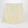 JACQUEMUS White, yellow striped bermuda shorts with logo
