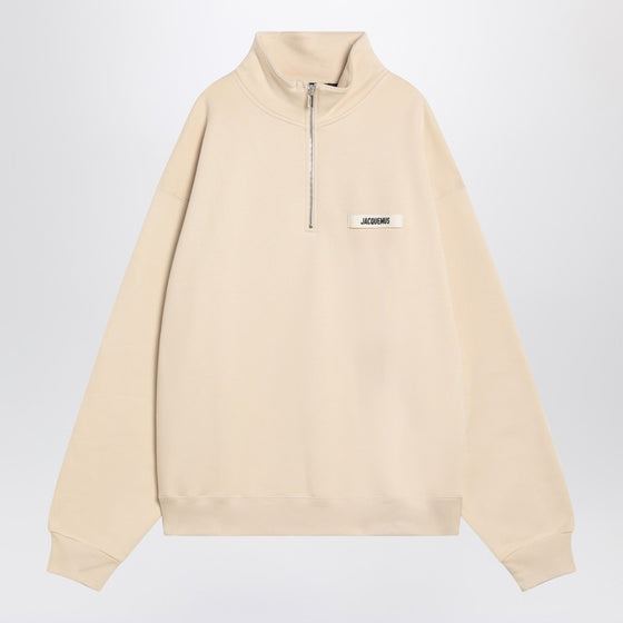 JACQUEMUS Beige cotton zip-up sweatshirt