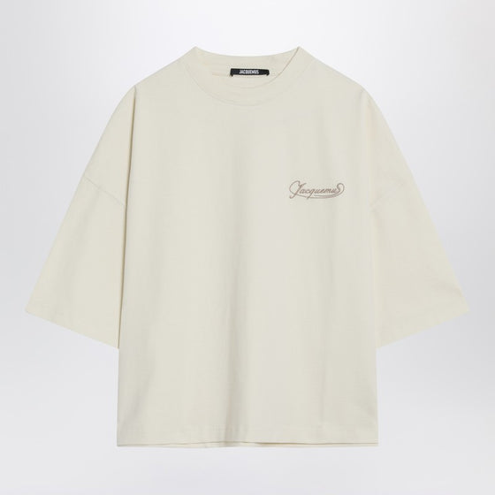 JACQUEMUS Light beige boxy T-shirt with logo