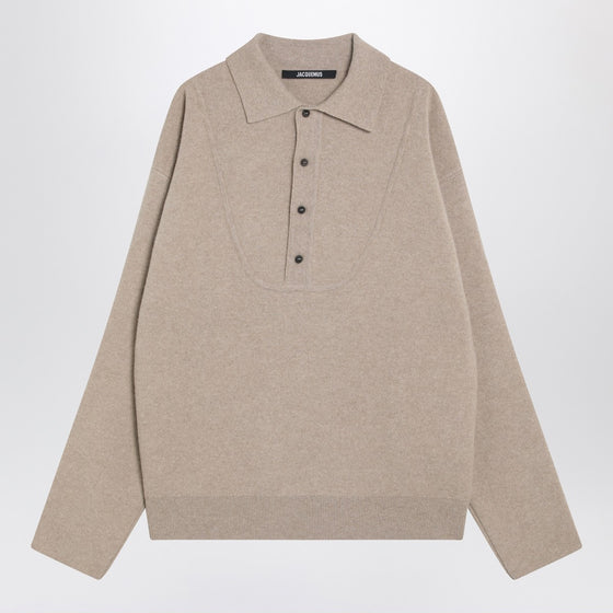 JACQUEMUS Beige wool and cashmere polo sweater