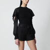 Sacai Black knit top with semi-sheer sleeves