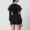 Sacai Black knit top with semi-sheer sleeves