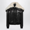 The Attico Black leather bomber jacket with shearling collar