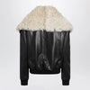 The Attico Black leather bomber jacket with shearling collar