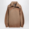 The Attico Camel wool and cashmere sweater with asymmetric zip