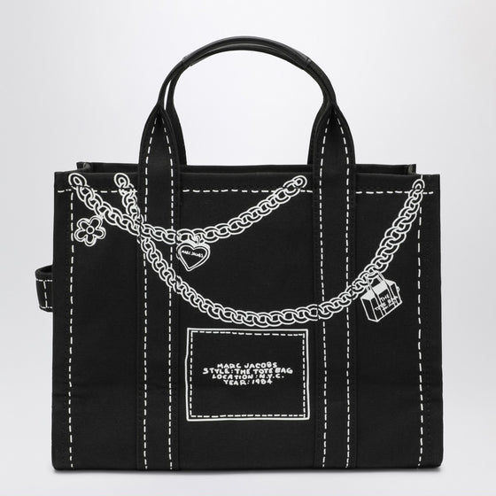 Marc Jacobs The Small Tote Bag nera in canvas with designs