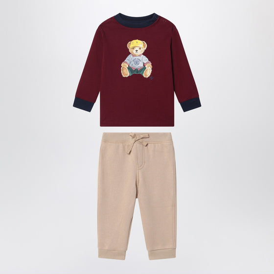 Polo Ralph Lauren Two-piece Polo Bear set in burgundy/beige