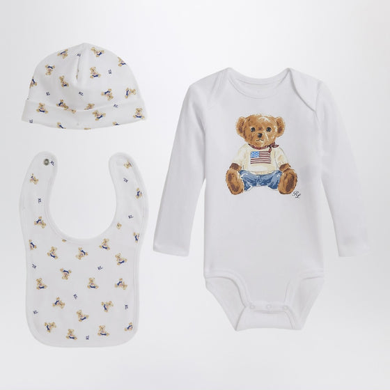 Polo Ralph Lauren Three-piece Polo Bear cotton set in white