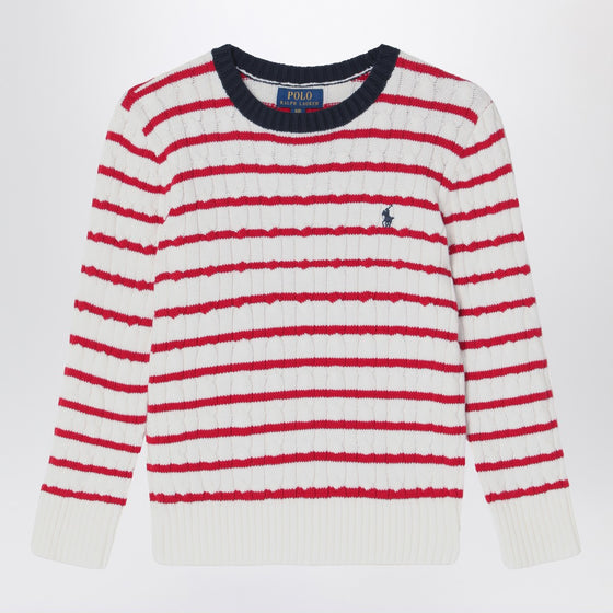 Polo Ralph Lauren White/red striped cable-knit jumper