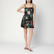  FARM Rio Midnight Macaw Fiesta black mini dress in linen blend