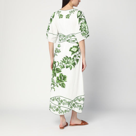 FARM Rio Floral Cascade midi dress white/green