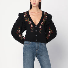  FARM Rio Black wool-blend cardigan with embroidery