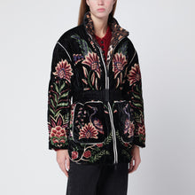 FARM Rio Marvelous Garden quilted velvet down jacket in black