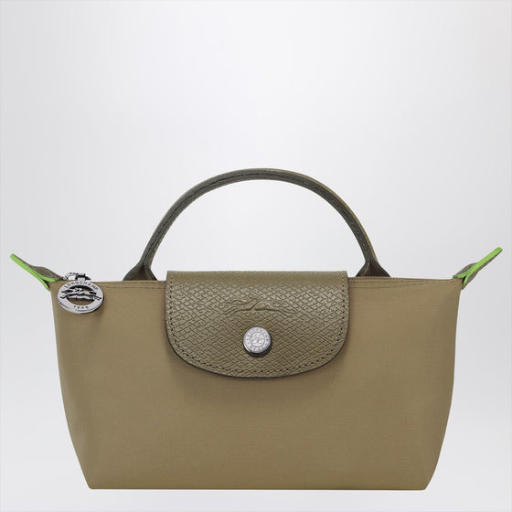 Longchamp Le Pliage Green Artichoke coloured clutch bag