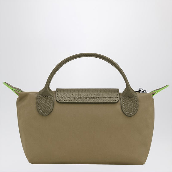 Longchamp Le Pliage Green Artichoke coloured clutch bag