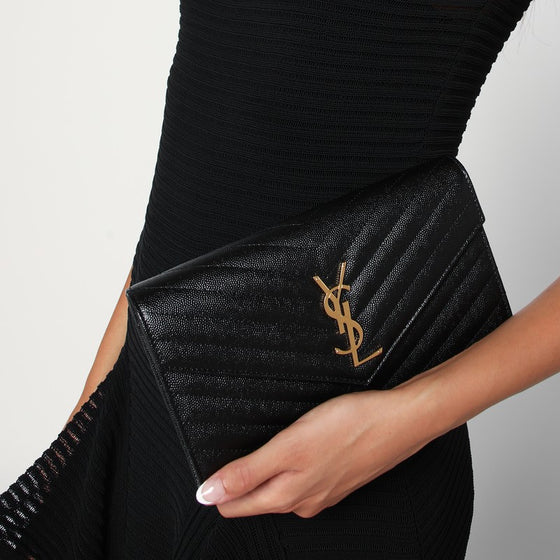 Saint Laurent Black Cassandre chain clutch bag