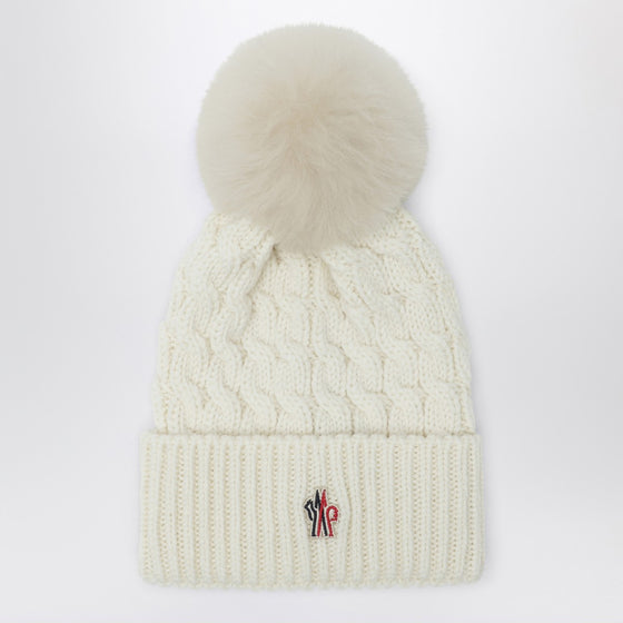 Moncler Grenoble White wool hat with pom pom