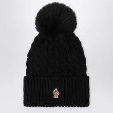  Moncler Grenoble Black wool hat with pom pom