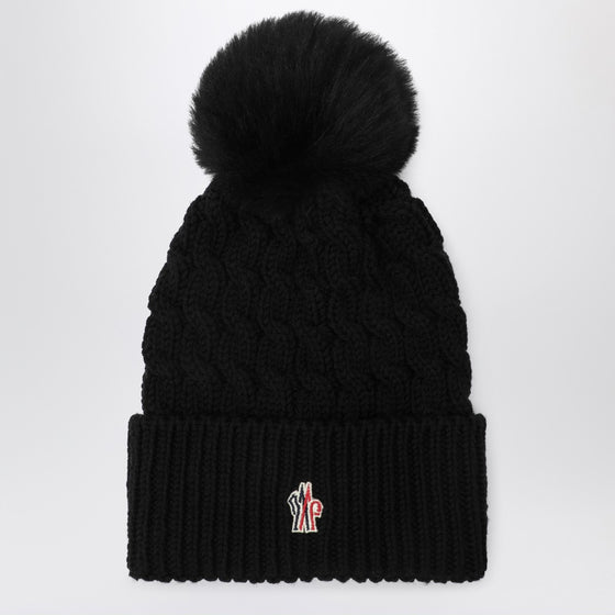 Moncler Grenoble Black wool hat with pom pom