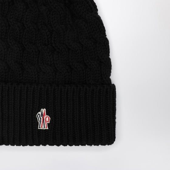 Moncler Grenoble Black wool hat with pom pom