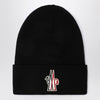Moncler Grenoble Black wool hat with logo embroidery