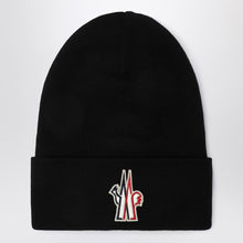  Moncler Grenoble Black wool hat with logo embroidery