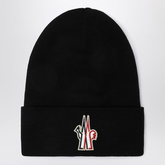Moncler Grenoble Black wool hat with logo embroidery