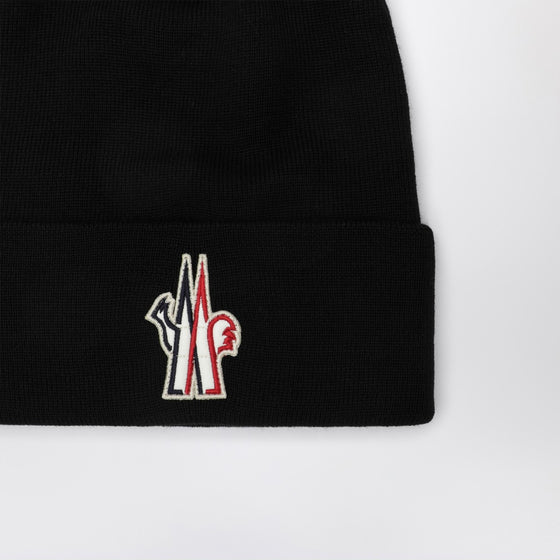 Moncler Grenoble Black wool hat with logo embroidery