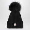 Moncler Black wool beanie with pom-pom