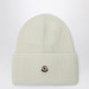 Moncler White wool beanie with logo patch