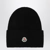 Moncler Black wool beanie with logo patch