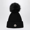 Moncler Black wool beanie with pompom