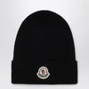 Moncler Blue wool beanie with logo patch