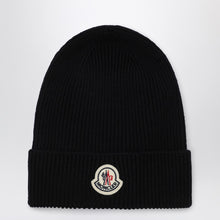  Moncler Blue wool beanie with logo patch